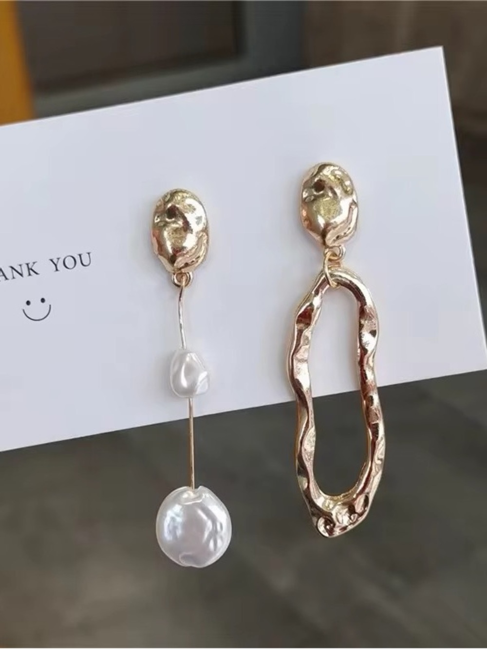 Gold Asymmetric Drop Earrings with Pearl Accents